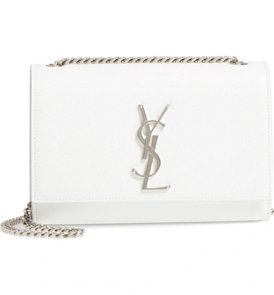 Shop Saint Laurent Small Kate Grained Leather Crossbody Bag - White In Dnu Optic White