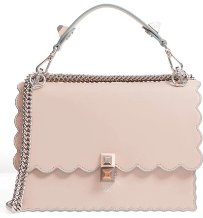 Shop Fendi Kan I Scallop Leather Shoulder Bag - Pink In Soap/ Palladio