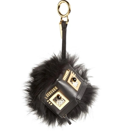 Shop Fendi Genuine Fox Fur Bug Bag Charm - Black In Black/soft Gold
