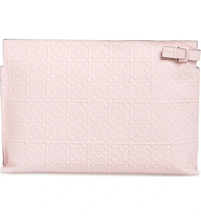 Shop Loewe Large Logo Embossed Calfskin Leather Pouch - Pink