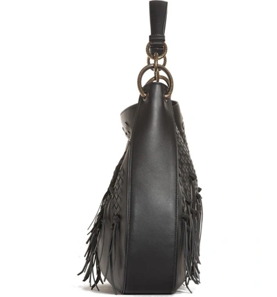 Shop Bottega Veneta Large Loop Fringe Leather Hobo - Black