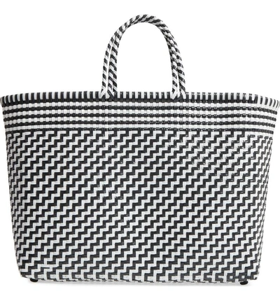 Shop Truss Large Woven Tote - Black In Black/ White