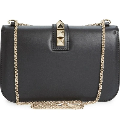 Shop Valentino 'medium Lock' Studded Leather Shoulder Bag In Black