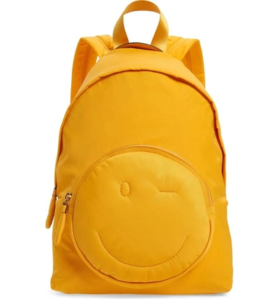 Shop Anya Hindmarch Chubby Smiley Nylon Backpack - Yellow In Solei
