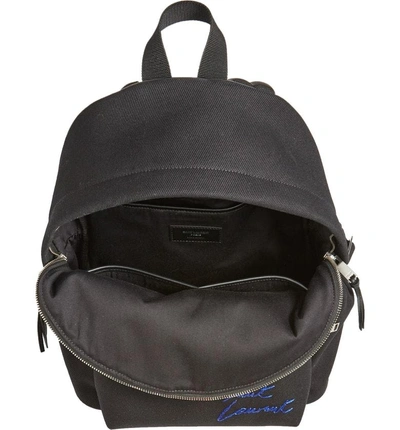 Shop Saint Laurent Signature Embroidered Canvas Backpack - Black In Noir/ Blue