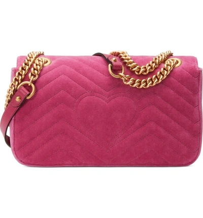Shop Gucci Small Gg Marmont 2.0 Matelasse Velvet Shoulder Bag - Pink In Raspberry/ Raspberry Multi