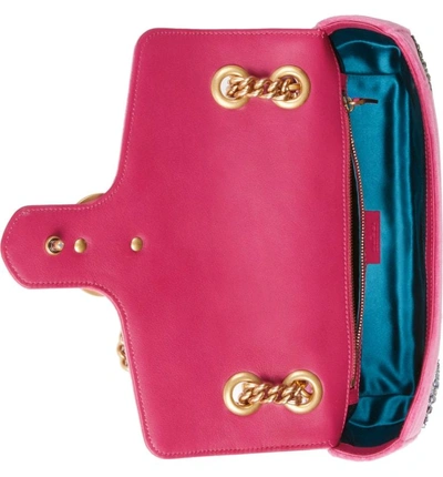 Shop Gucci Small Gg Marmont 2.0 Matelasse Velvet Shoulder Bag - Pink In Raspberry/ Raspberry Multi