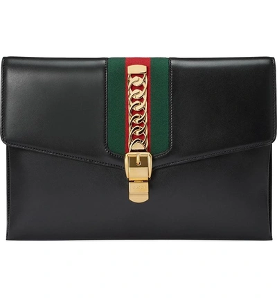 Shop Gucci Maxi Sylvie Leather Clutch - Black In Nero/vrv