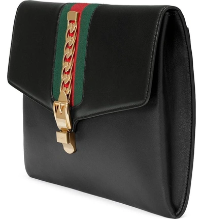 Shop Gucci Maxi Sylvie Leather Clutch - Black In Nero/vrv