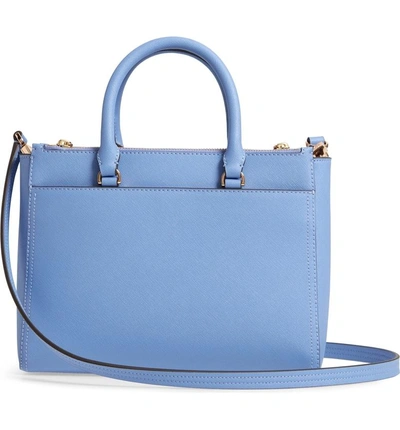 Shop Tory Burch Small Robinson Double-zip Leather Tote - Blue In Bow Blue