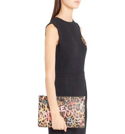 Shop Dolce & Gabbana Graffiti Leopard Print Clutch - Brown In Leopard Naturale Multi