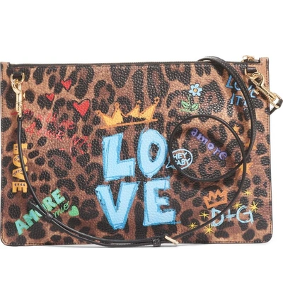 Shop Dolce & Gabbana Graffiti Leopard Print Clutch - Brown In Leopard Naturale Multi