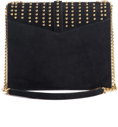 Shop Saint Laurent Medium Sulpice Studded Leather Shoulder Bag - Black In Noir