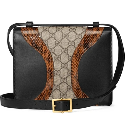 Shop Gucci Osiride Genuine Snakeskin & Gg Supreme Shoulder Bag - Black In Nero/ Cuir/ Beige Ebony/ Ruby