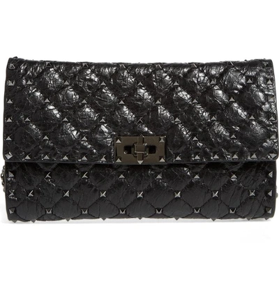 Shop Valentino Rockstud Matelasse Quilted Leather Shoulder Bag - Black