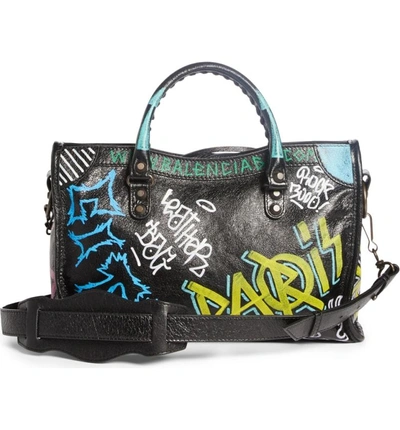 Shop Balenciaga Small City Graffiti Leather Tote In Noir Multi