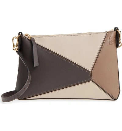 Shop Loewe Mini Puzzle Calfskin Leather Crossbody Bag - Brown In Dark Taupe Multitone