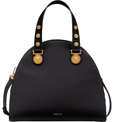 Shop Versace Tribute Studded Leather Satchel - Black In Nero