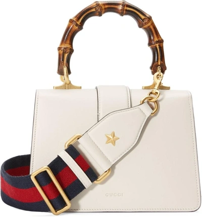 Shop Gucci Mini Dionysus Leather Top Handle Satchel In White/ Blue/ Hibiscus Red