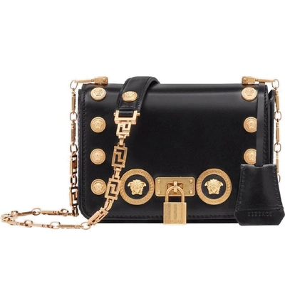 Shop Versace Icon Studded Leather Crossbody Bag - Black In Nero