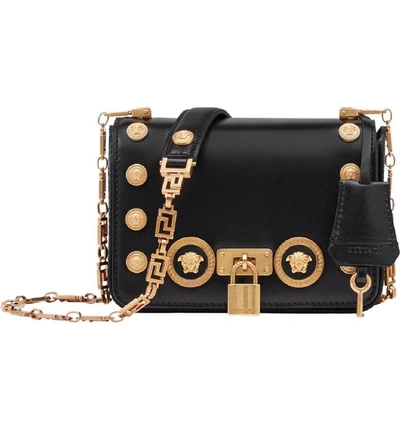 Shop Versace Icon Studded Leather Crossbody Bag - Black In Nero