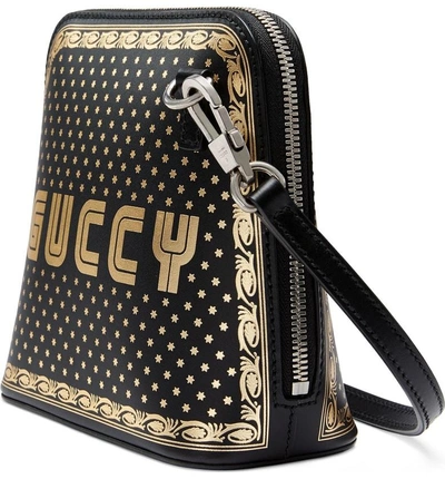 Shop Gucci Guccy Logo Moon & Stars Leather Crossbody Bag In Nero/ Oro