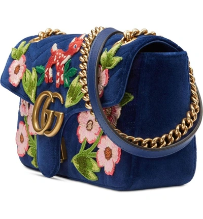 Shop Gucci Small Gg Marmont 2.0 Matelasse Velvet Shoulder Bag - Blue In Cobalt/ Cobalt Multicolor