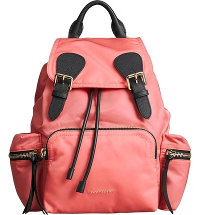 Shop Burberry Medium Rucksack Nylon Backpack - Coral In Bright Coral Pink