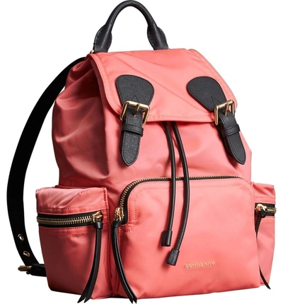 Shop Burberry Medium Rucksack Nylon Backpack - Coral In Bright Coral Pink