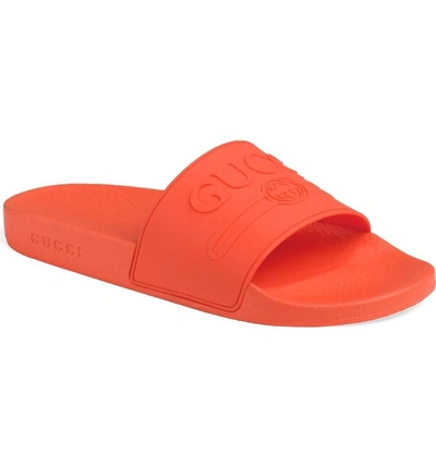 Shop Gucci Pursuit Logo Slide Sandal In Arancio Orange
