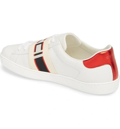 Shop Gucci New Ace Stripe Leather Sneaker In Bianco/ White Flame