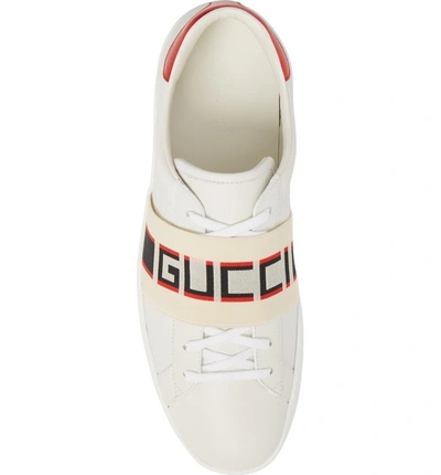Shop Gucci New Ace Stripe Leather Sneaker In Bianco/ White Flame
