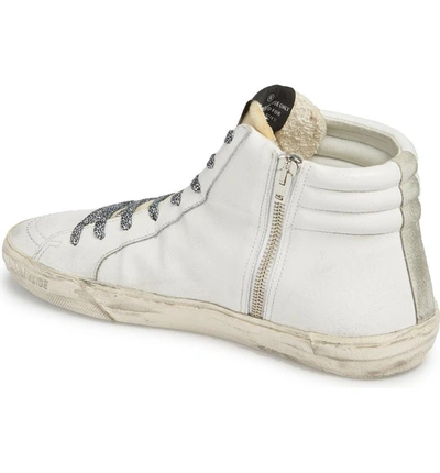 Shop Golden Goose 'slide' Sneaker In White Leather-leopard Lace