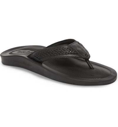 Shop Tommy Bahama Shallows Edge Flip Flop In Black Leather