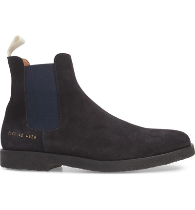 Shop Common Projects Chelsea Boot In Navy Suede