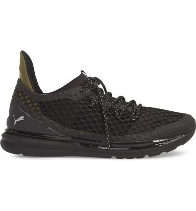 Shop Puma Ignite Limitless Netfit Running Shoe In  Black-olive Night