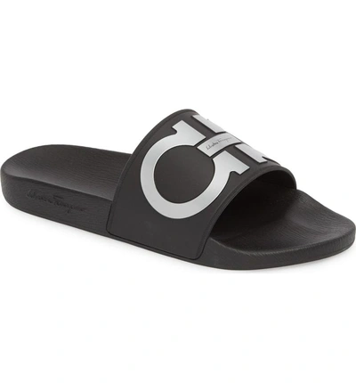 Shop Ferragamo Groove 2 Sport Slide Sandal In Nero/ Silver