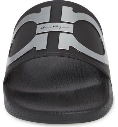 Shop Ferragamo Groove 2 Sport Slide Sandal In Nero/ Silver