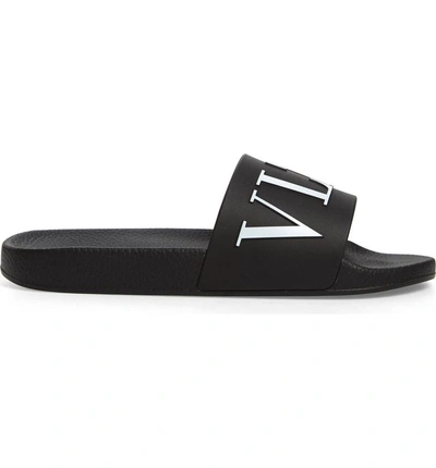 Shop Valentino Slide Sandal In Nero/ Bianco