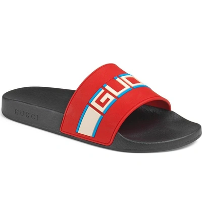 Shop Gucci Pursuit Stripe Slide Sandal In Poppy Red