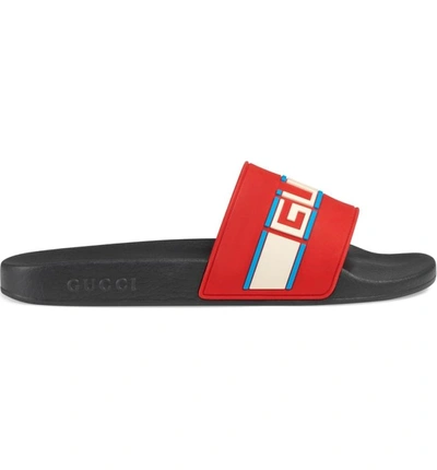 Shop Gucci Pursuit Stripe Slide Sandal In Poppy Red