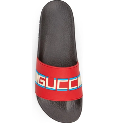 Shop Gucci Pursuit Stripe Slide Sandal In Poppy Red