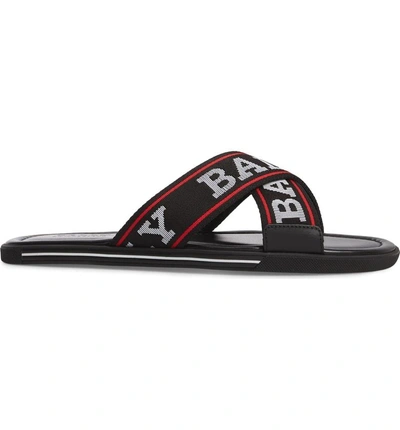 Shop Bally Bonks Logo Slide Sandal In Black/ Bone/ Red