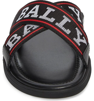 Shop Bally Bonks Logo Slide Sandal In Black/ Bone/ Red