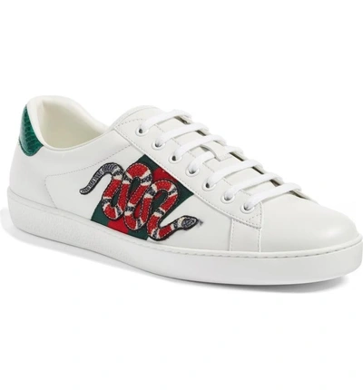 Shop Gucci 'new Ace' Sneaker In Bianco Leather