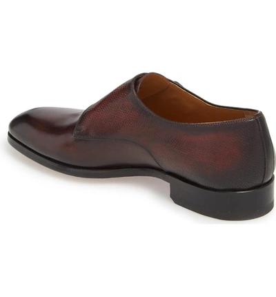 Shop Magnanni Arlo Pebbled Monk Shoe In Burgundy Leather