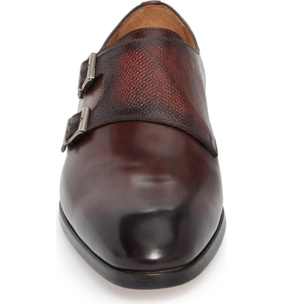 Shop Magnanni Arlo Pebbled Monk Shoe In Burgundy Leather