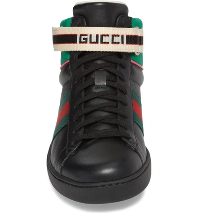 Shop Gucci New Ace Stripe High Top Sneaker In Black