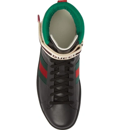 Shop Gucci New Ace Stripe High Top Sneaker In Black