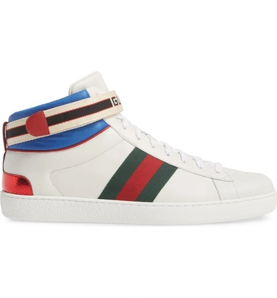 Shop Gucci New Ace Stripe High Top Sneaker In Bianco/ White